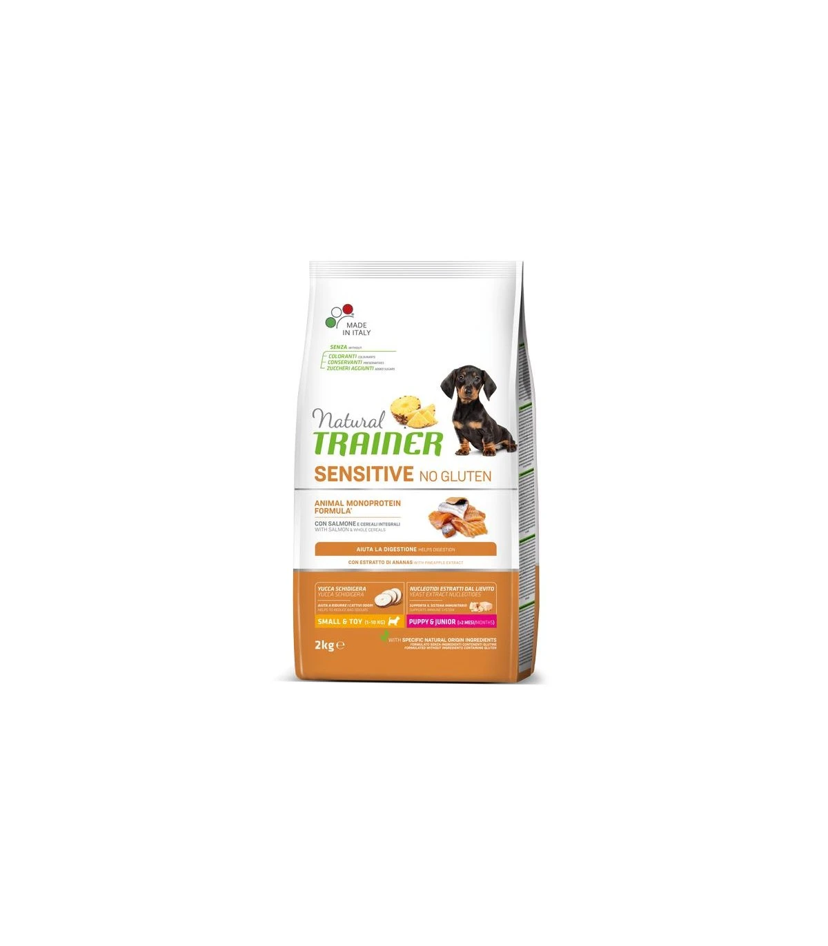 Natural Trainer Sensitive Cane No Gluten Mini Puppy & Junior Salmone 2 Kg 1 Natural Trainer Sensitive Cane No Gluten Mini Puppy & Junior Salmone 2 Kg
